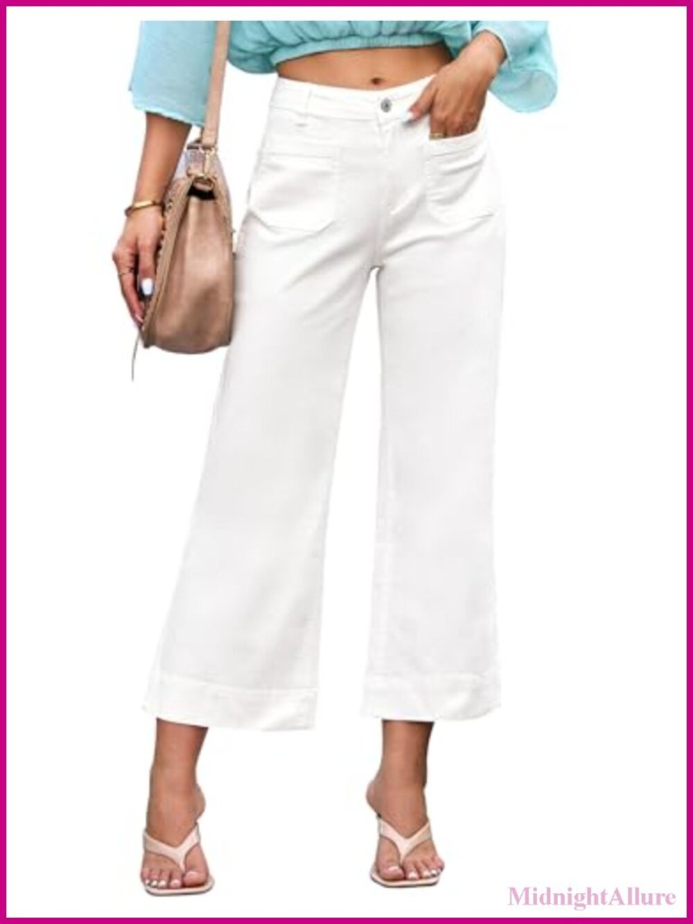 High Waisted Wide Leg Flare Jeans Cropped Stretch Denim Women 26in